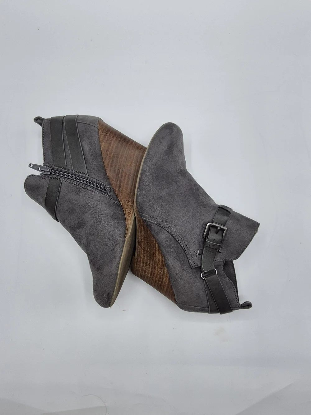 Report Gray Suede Ankle Booties with Buckle Strap